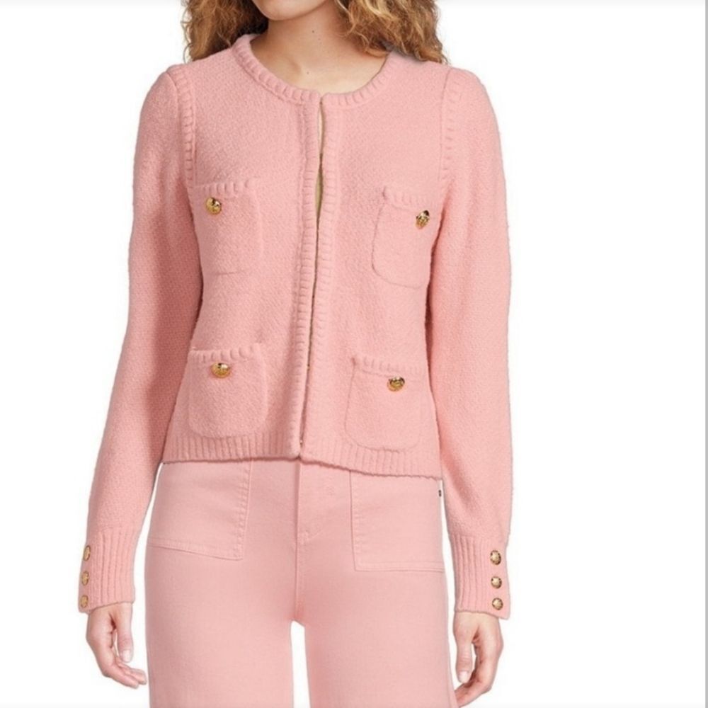 A Loves A Women's Elegant Pink Knit Cardigan with Gold Accents sz M Preppy